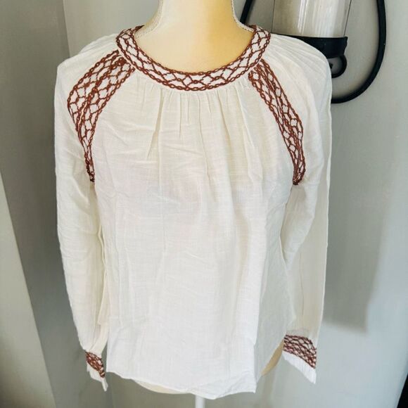 Faherty Arles Embroidered Long Sleeve Top, Renaissance, Beige, Small (4/6), NWT - Picture 4 of 16